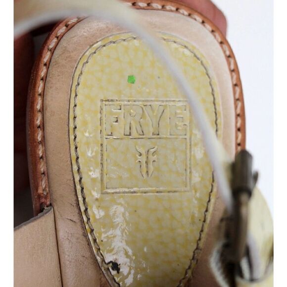 Frye CRINKLE BEIGE REAL LEATHER OPEN TOE 2.5" HEEL WOOD WEDGE SLINGBACK SHOES 8M - Picture 10 of 11